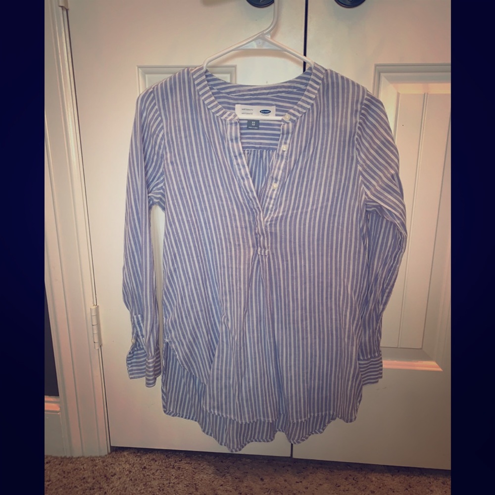 Lightweight blue and white stripe maternity top